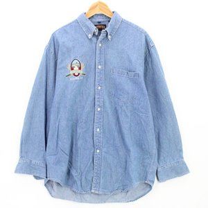 Vintage Butterfield Stage Denim Shirt Men's Blue Button Down Brewing Montana L